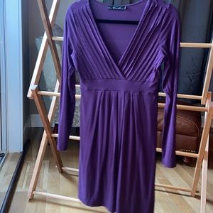 Babydoll Empire Waist Plum Eggplant Purple Faux Wrap Front Pleated Bodice Dress